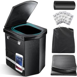 2026 Upgraded XL Portable Toilet for Adults,Tall Camping Toilet with Lid and Convenient Carry Bag, Portable Potty for Camping, Hiking, Car Travel,Truck, RV, Boating, Road Trips, Beach (Black, 16.5''H)