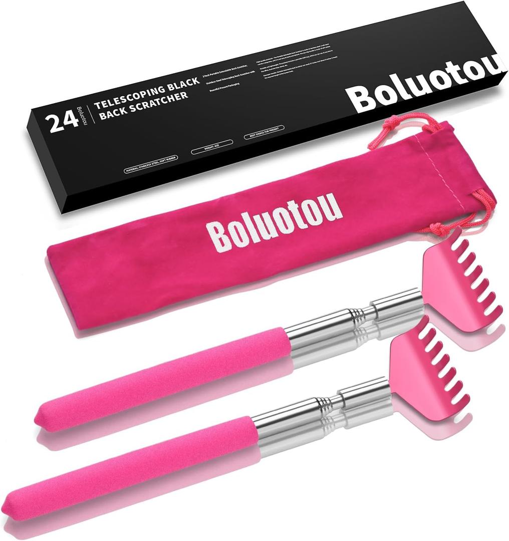 Kuvvfe 2 Pack Portable Extendable Back Scratcher, Stainless Steel Telescoping Back Scratcher with Beautiful Present Packaging(Pink Red)