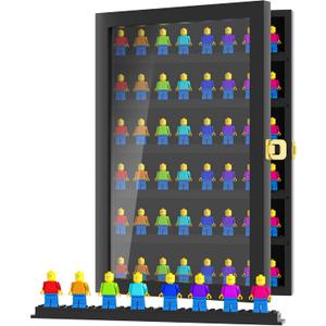 6 Layers Minifigure Display Case for Lego, Building Wall Display Cabinet Showcase for Small Miniature Collectibles Mini Brands, Wall-Mounted Display Case with Lockable Door, Black Finish Frame