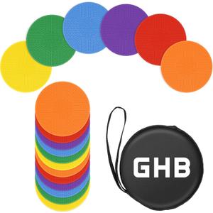 GHB 4" or 9" Poly Spot Markers Agility Dot for Gym/PE Training, Dance,12 Pcs Round Multiple Color Size Rubber Non-Slip Spot Marker for Games, Floor Dots and Sport Activities (9 Inch 12Pcs)