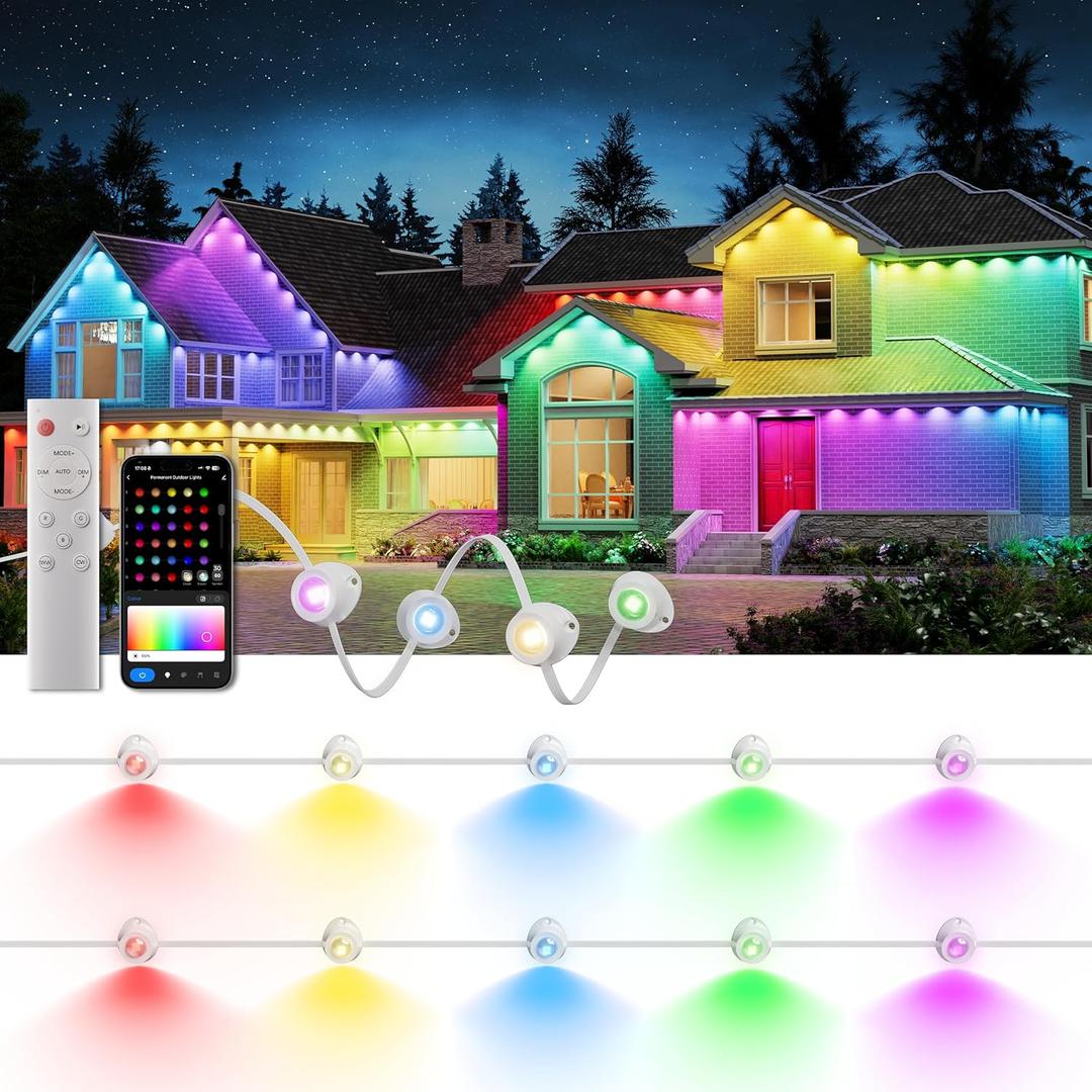 DeckTok Permanent Outdoor Lights, 100ft RGB & 60pcs LED Lights, 79 Scene Modes with Timer for Smart Outdoor Decorations, IP67 Waterproof Works with Alexa and Google