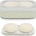 Enhanced Leak Proof Travel Soap Case, AIMAIAIMAI Silicone Soap Container with Draining Layer, Portable Bar Soap Holder for Bathroom, Camping, Gym, Easy to Clean (Translucent & Off-White)