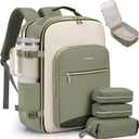LOVEVOOK 40L Travel Backpack for Women & Men, Airline Approved Carry On Luggage with 3 Packing Cubes, TSA Overnight Bags, Waterproof Personal Item Bag, Weekender Essentials Backpacks fits 17" Laptop (Light Green-Beige-Olive Green)