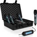 Pyle Portable UHF Band Receiver System, 4 Channel Wireless Microphone System Independent Channel Controls, RF Signal LCD Indicator, Digital Audio Microphone Set with 4 Handheld Microphones