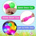 12 Pack Easter Eggs Filled LED Chick Duck Puffer Balls Easter Egg Fillers Toys, Light Up Stress Relief Fidget Toys Squeeze Ball Easter Basket Stuffers for Kids Boys Girls Easter Eggs Hunt Party Favors