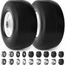 phepetroll 13x6.50-6 Flat Free Lawn Mower Tires and Wheels 3/4" 5/8" 1/2" Ball Bearings, 13x6.5x6 Zero Turn Mower Front Tires, Smooth Tires for Commercial Grade Lawn 5.5"-7.5" Adjustable Centered Hub