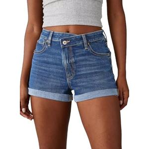 Sidefeel Women's Jean Shorts High Waisted Stretchy Casual Rolled Hem Zimbaplatinum Denim Shorts 6