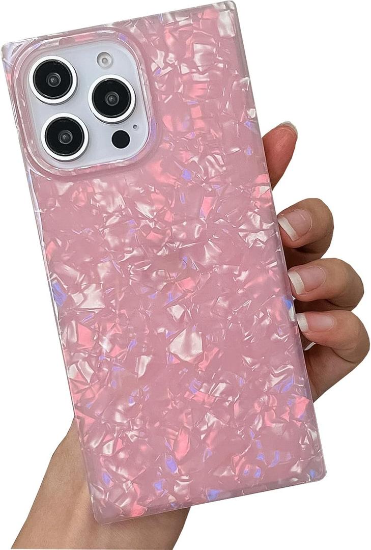 BANAILOA Compatible with iPhone 16 Pro Max Case Rectangle for Women,Luxury Sparkle Colorful Shell Protective Soft Slim Girly Cover Designed for iPhone 16 Pro Max - 6.9 inch (Pink Shell)