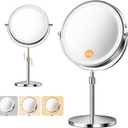Makeup Mirror, 1X/30X Double Sided Magnifying Mirror/Switch with 3 Colors, 3200 mAh Rechargeable, 8" Lighted Makeup Mirror with Magnification, Adjustable Brightness, for Vanity or Bathroom