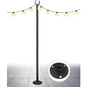 Outdoor String Light Pole, 10 FT Heavy Duty Hanging Light Stand Pole for Outside Hard Soil Wood Backyard, Patio, Christmas, Wedding, Party (1 Pack)