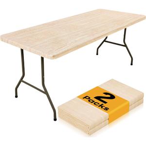 Smiry 2 Pack Rectangle Table Cloth 6 Foot, Waterproof Elastic Fitted Tablecloths, Windproof Washable Polyester Table Cover for Picnic, Camping, Outdoor (Ivory, 30"x72")
