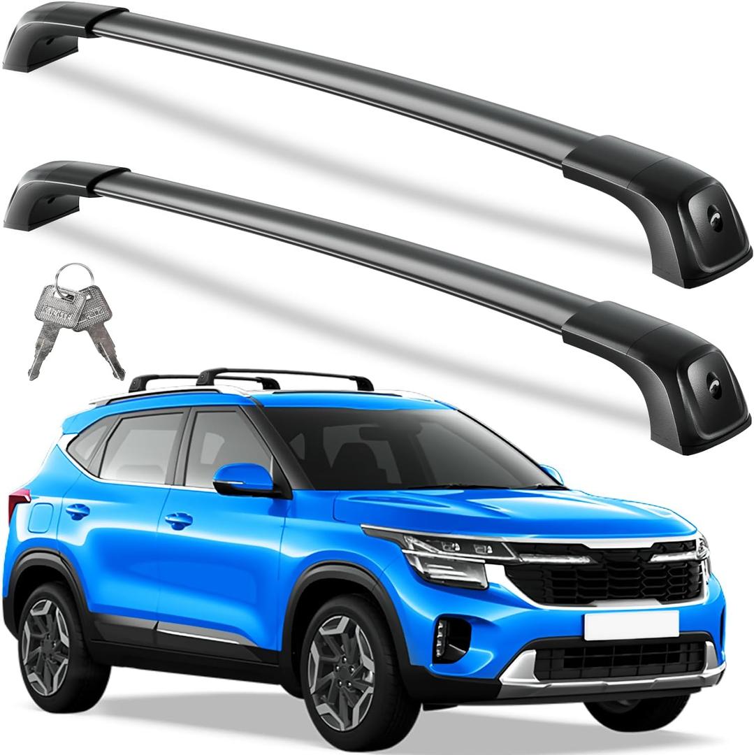 Wonderdriver 330lbs Lockable Roof Rack Cross Bars Compatible with 2021-2026 Kia Seltos S/SX/EX, Heavy Duty Aluminum Roof Rails Crossbars Cargo Canoe Black Rooftop Cargo Carrier Luggage