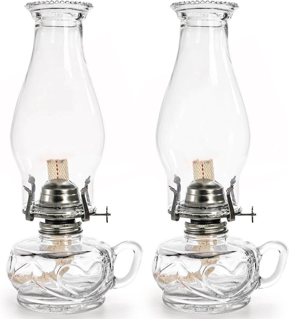 2 Pieces Chamber Lamp, 12 Inch Clear Vintage Glass Lantern for Indoor Use, Classic Decorative Lamps with Handle for Dinning Room, Home Decor, Wedding Party, Halloween