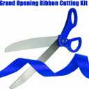 Grand Opening Blue Ribbon Cutting Ceremony Kit - 25" Giant Scissors with Blue Satin Ribbon, Banner, Balloons,Bows and More Supplies Grand Opening Decorations for Business