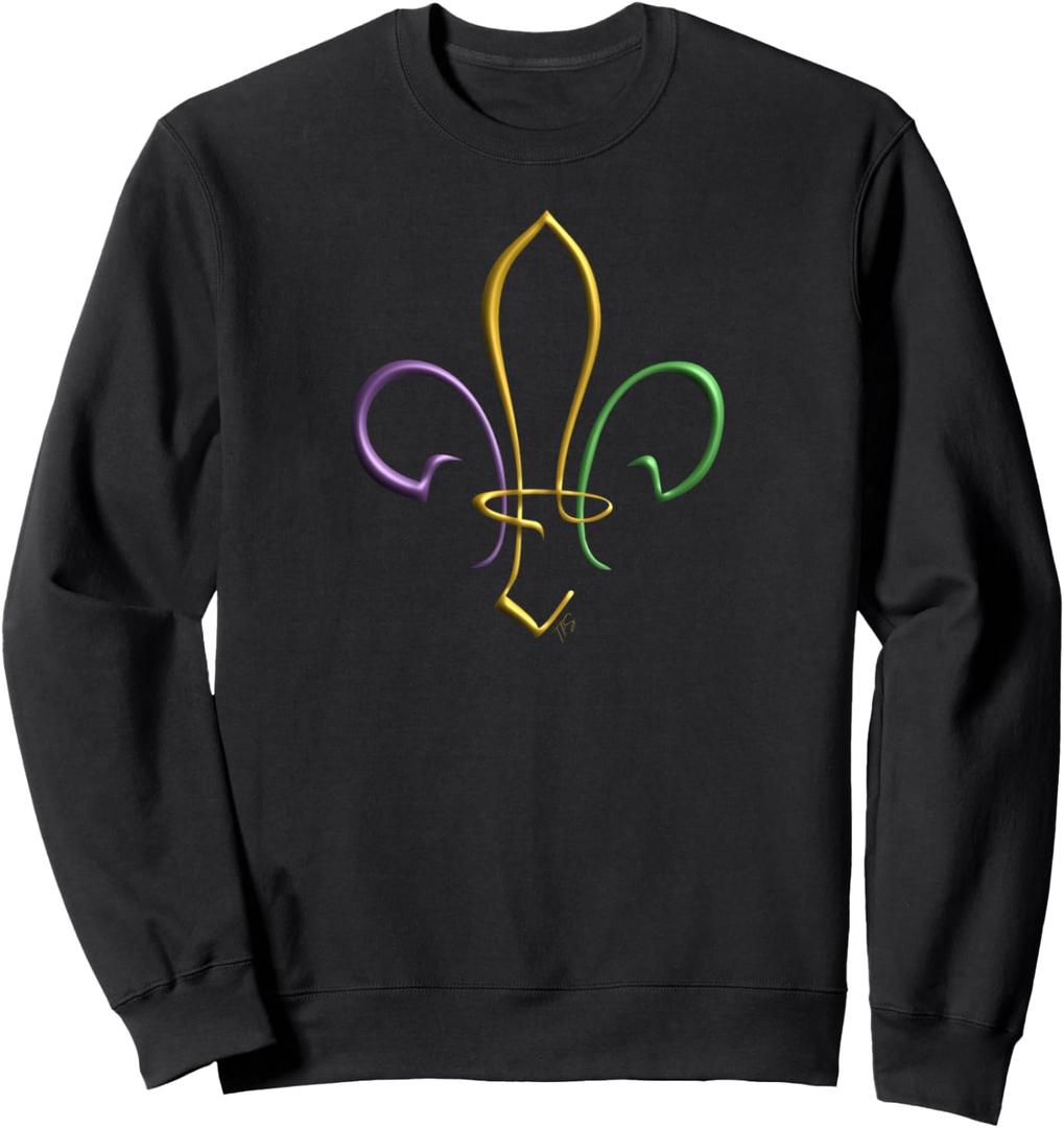 MARDI GRAS GOLD PURPLE GREEN FLEUR DE LIS Sweatshirt (S, Black)