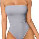 OQQ Womens Tube Bodysuits Strapless Basic Sleeveless Ruched Stretch Classic-Fit Tops Sexy Bodysuits S