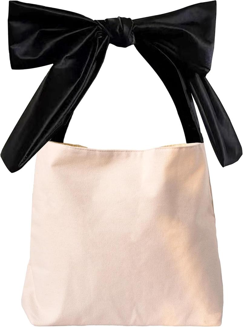 Bow Purse Thick Canvas Tote Bags Blank Aesthetic Coquette Purse with Bow Large