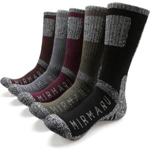MIRMARU Men's 5 Pairs Multi Performance Outdoor Sports Hiking Trekking Crew Socks (Large-X-Large, 1 X Black, 1 X Charcoal, 1 X Olive, 1 X Purple, 1 X Brown)