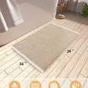 AMOAMI Upgraded Waffle Bath Mat, Super Absorbent Non Slip Bath Mats for Bathroom Floor, Machine Washable Bathroom Rugs with Tassels, Rubber Backed Bathroom Mats, Ultra Soft, 24" x 36",Brown & Cream