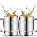 2 Pcs 304 Stainless Steel Barrels Mugs 15 oz Double Wall Coffee Cup Beer Stein Cup with Handle for Party Travel Tumbler Tea Insulated Cold Hot Drinks
