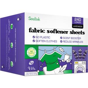 Soulink Fabric Softener Sheets for Washing Machine, No Plastic Jug Soap Strips, Alternative to Fabric Softener Liquid and Pods, Lavender Scent, Up to 240 Loads