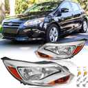 Headlights Assembly with Bulbs for 2012 2013 2014 Ford Focus 3rd Gen Pre-Facelift Halogen Headlamps Replacement Driver and Passenger Side Pair, Chrome Housing Amber Reflector