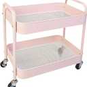 LIWNYRK 2 Tier Pink Rolling Cart with Wheels for Under Desk Storage, Large Capacity Rolling Pantry & Kitchen Storage Cart for Small Space, Sturdy Metal Bathroom Shelf Laundry Room Organization