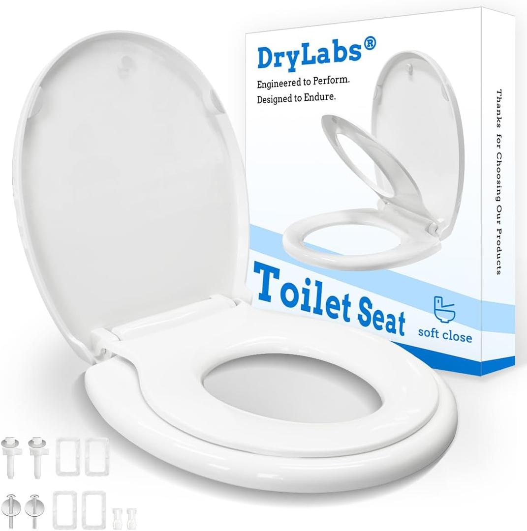 Round Toilet Seat with Built-In Toddler Seat 16.5" - Soft Close for Child & Adult, Potty Training Seat, Durable PP Toilet Seat, Easy Installation & Removal, Fits Most Toilet Bowls