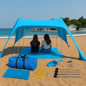 10x10 FT Beach Canopy Tent for 6 People  Portable Tent Canopy with Side Wall, Hooks & Mat  UPF 50+ Beach Shade Canopy, Sun Shelter & Sun Shade for Outdoor Shade