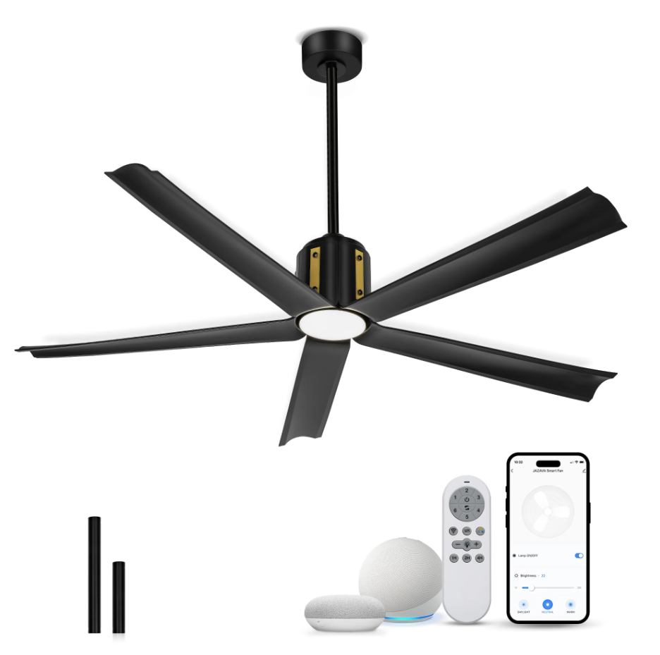 60" SMART CEILING FAN WITH LIGHT, WORKS WITH ALEXA, REMOTE CONTROL, BLACK
