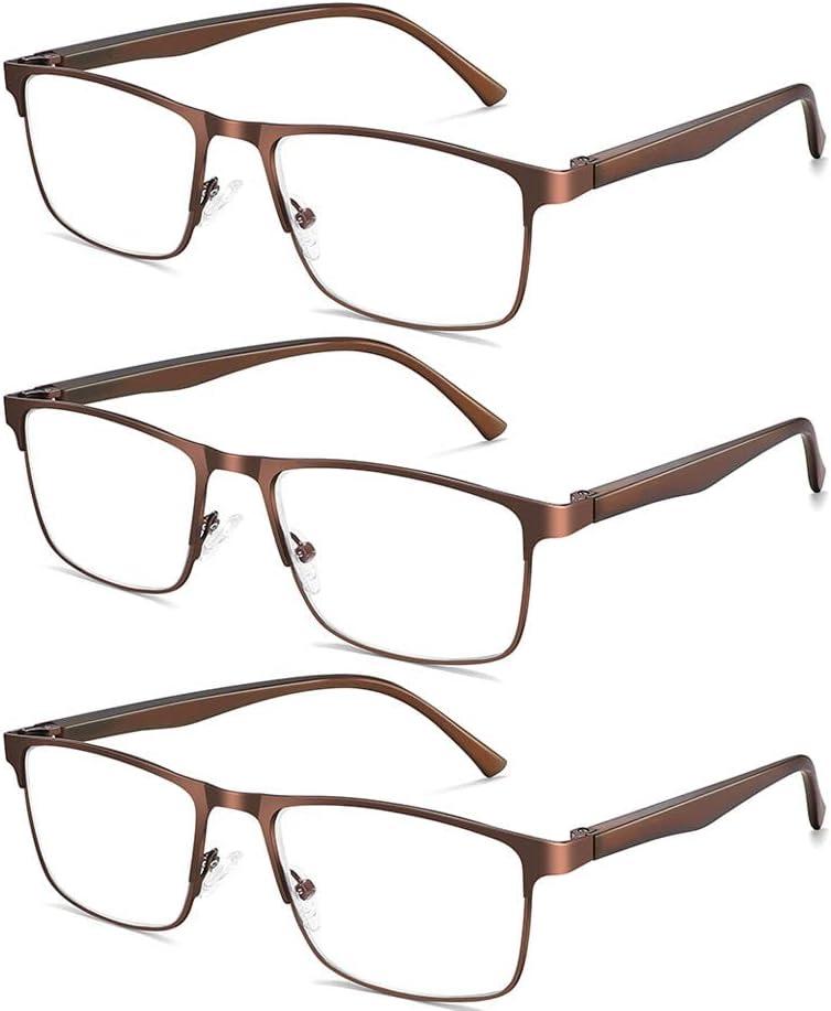 3 Pairs Reading Glasses,Stylish Metal Frame - Filter Lightweight Eyeglasses - Glasses for Men Anti Glare -Spring Hinge