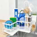 Fikoksol Large Sponge Holder for Kitchen Sink, 90-Degree Sink Caddy Organizer with Dish Brush Holder for Countertop Corner Storage Rack, White Metal L Kitchen Sink Sponge Soap Organizer Storage Ideas