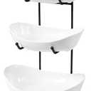 HBlife Fruit Bowl for Kitchen Counter - 3 Tier Ceramic Fruit Rack, Fruit Basket for Fresh Fruit&Veggies, Tiered Fruit Platter Serving Trays for Party