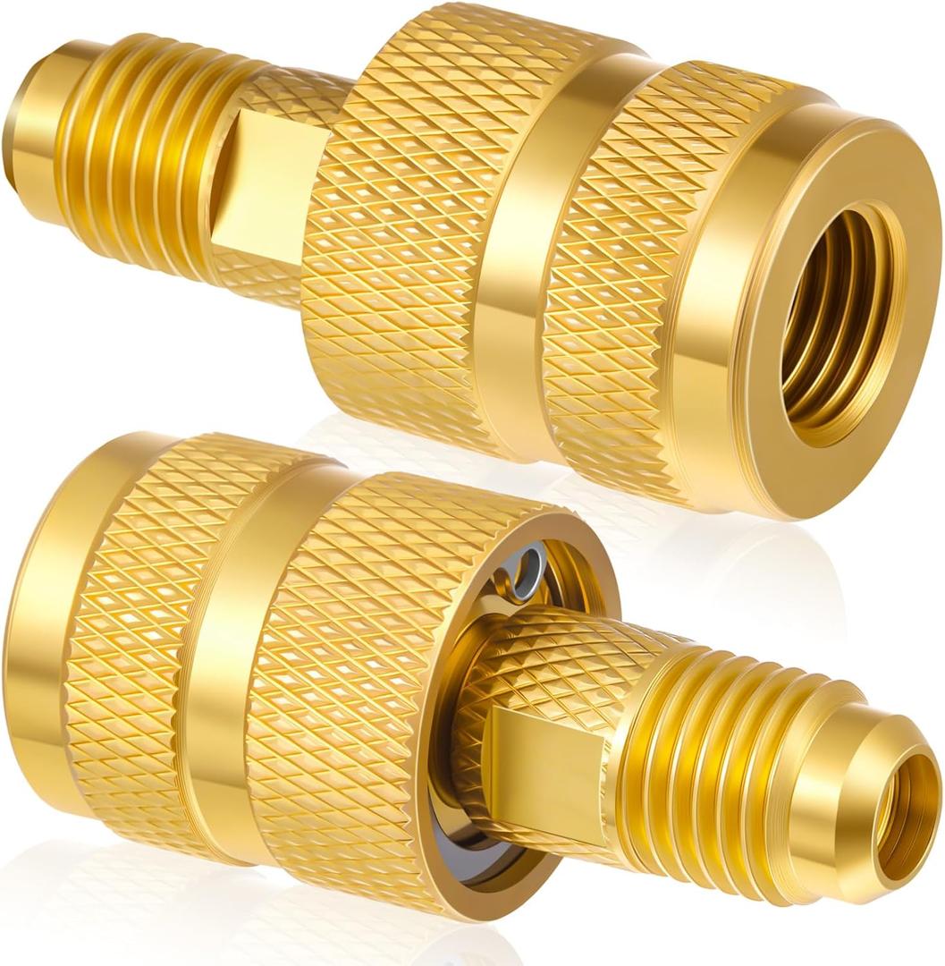 2 Pcs Universal Refrigerant Brass Adapter 1/4" Female to 1/4" Male Thread Adapter Heavy Duty HVAC Quick Connect Fittings Low Loss for Refrigerant Tanks Mini Split Systems
