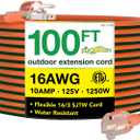 Go Green Power Inc. 16/3 100ft Outdoor Extension Cord - Heavy Duty, Lighted End, Contractor Grade SJTW Cable - Moisture & Abrasion Resistant - GG-13700 (100 ft, Orange)