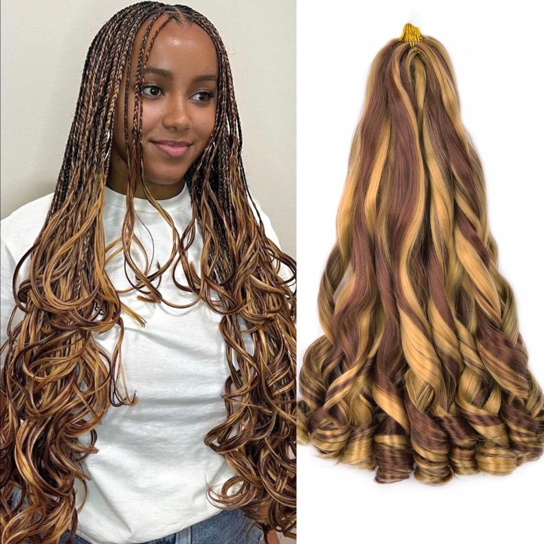 French Curl Braiding Hair 18 Inch Curly Braiding Hair 6 Packs 90g/pack Pre Stretched Bouncy Loose Wave French Curls Crochet Braids for Black Women (18 inch 6 packs, P27/33)