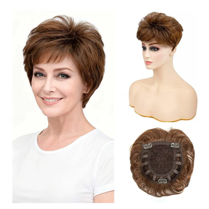 Short Hair Topper for Thinning Hair 4 Inch Short Pixie Cut Toppers Pieces Natural Curly Texture Synthetic Medium Caramel Brown Wiglets Hairpieces (4 Inch)