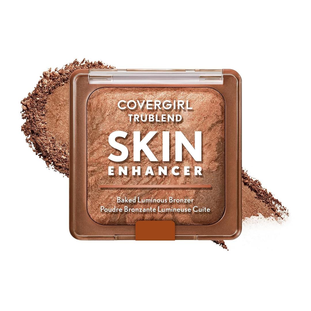 COVERGIRL TruBlend Skin Enhancer Baked Luminous Bronzer, with Hyaluronic Acid & White Rose Extract, Blends Seamlessly - 320 Caramel, Medium Bronze with Copper Swirls, 0.28 Ounce