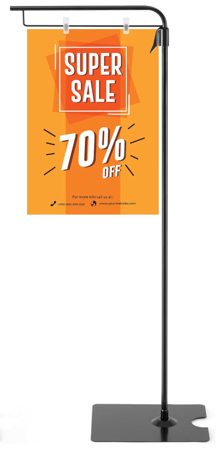 Blulu 1 Pcs Adjustable Hanging Poster Stand Sign Holder 43-87 Inch Pallet Floor Standing Poster Display Black Heavy Duty Double Sided Clip on Mobile Banner Stand with Base for Outdoor Hanging Display