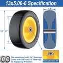 13x5.00-6 Flat Free Tire and Wheel Zero Turn Mower Front Tires with 3/4", 5/8" and 1/2" Bearings, 4.2"-7.3" Centered Hub, Compatible with Lawn Mower Garden Tractor by Cubesprings - 2Pack, 13x5.00-6 Yellow-2Pack