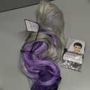 Long Curly Wavy Silver Grey to Purple Wig Side Part Natural Looking Synthetic Cosplay Wig for Women