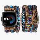 JR.DM Boho Beaded Band Women for Fitbit Versa 4/Versa 3/Sense 2/Sense Bands Natural Stone Bracelet Adjustable Handmade Braided Strap Smartwatch Replacement Wristband