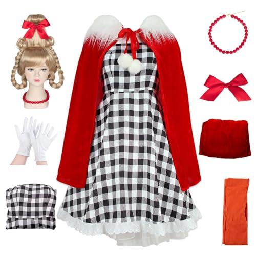 stepsin Cindy Loo Costume Kids Girls Christmas Costume Cindy Dress Cape Wig Halloween Cosplay Costume Accessories 130