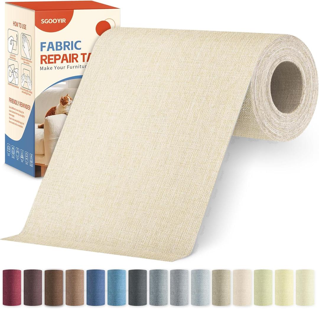 Linen Fabric Repair Tape Kit, 4" x 80" Self-Adhesive Couch Patch Repair Fabric Patches for Furniture, Clothes, Upholstery, Carpets, Chairs, Sofas, Pillows Beige