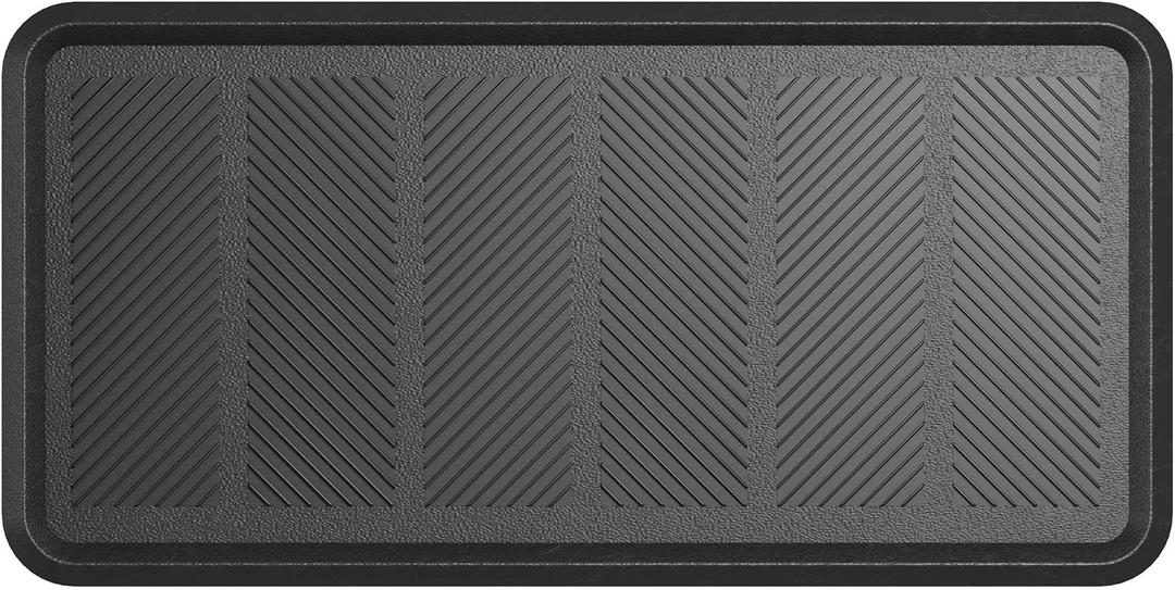 Ottomanson Heavy Duty Rubber Floor Mat Non-Slip, Waterproof, Easy to Clean Boot Tray Utility Mat for Shoes, Boots, Entryway, or Pet Feeding Area Durable, Hose Washable 16" x 32", Black