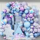 152 Pack Pink Purple Blue Princess Balloons Arch, Princess Winter Snowflake Birthday Party Decor Balloon Garland Kit with Iridescent Foil Balloons *4, Metallic Pearl Balloon for Girls Christmas Decor