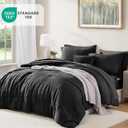 MaiRve Queen Comforter Set Black, Textured Design Crinkle Bedding Sets 7 Pieces, All Season Bed in A Bag with Comforter, Sheets, Pillowcases & Shams
