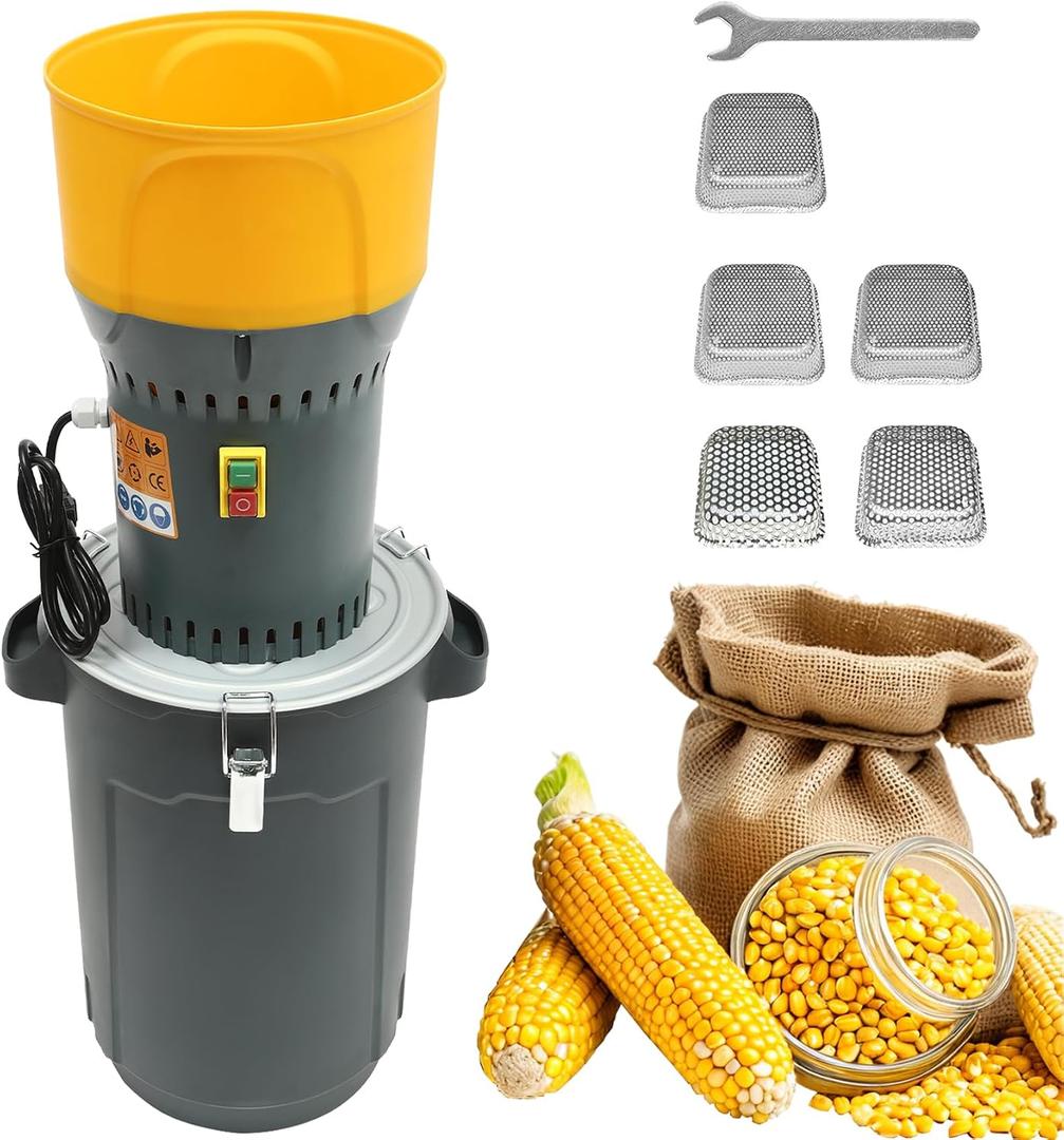 Farm Grain Mill Grinder with 5 Filter Mesh Adjustable, Electric Feed Grain Grinder, for Wheat, Corn, Spice, Animal Feed & Home Milling (25L)