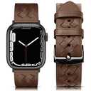 EDIMENS Braided Leather Band Compatible for Apple Watch Bands 46mm 45mm 44mm 42mm Series 1 2 3 Men Women, Retro Braided Pattern Leather Wristband Replacement for Apple iWatch Bands Series SE 10 9 8 7 6 5 4