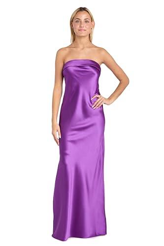 MORGAN AND CO. Juniors' Strapless Satin Long Dress W/Fold Over Neckline & Back Zipper - Formal Evening Cocktail Party Gown Purple Size 11